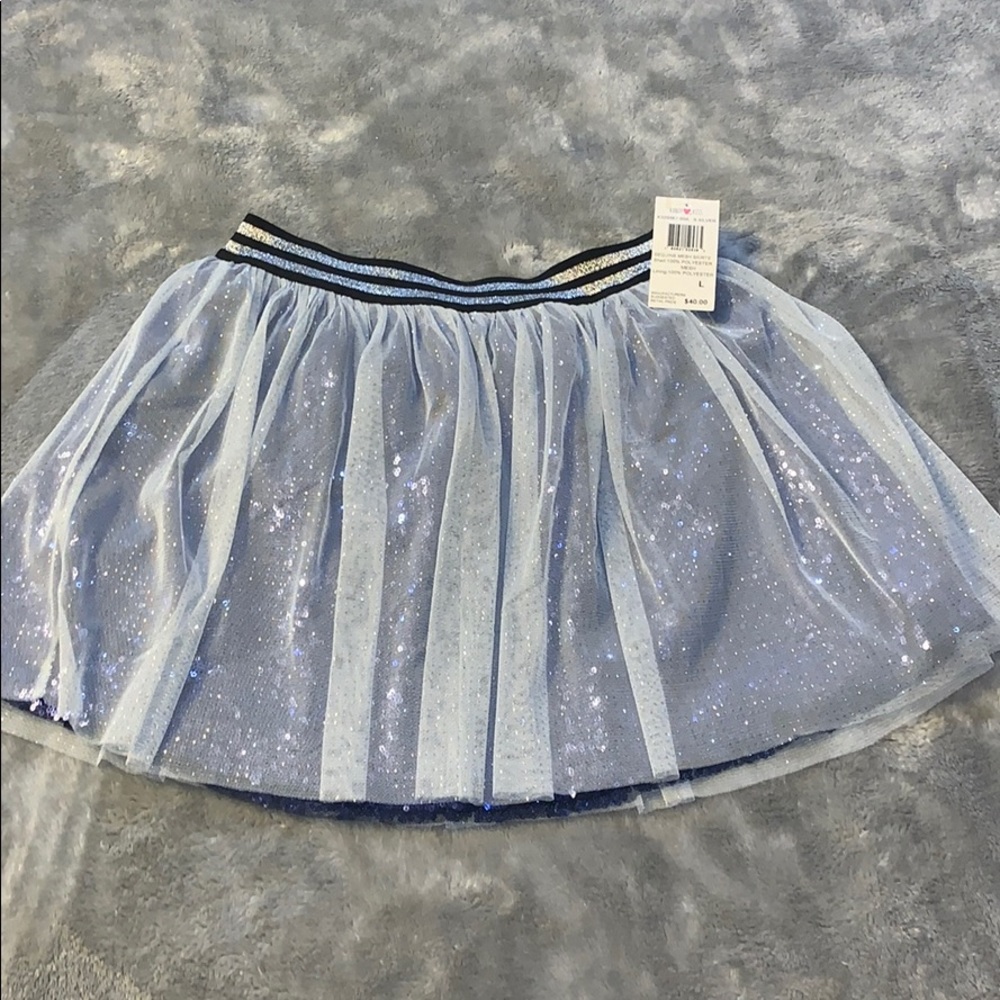 Girls Kandy Kiss Sequins Mesh Silver Navy Skirt - Picture 3 of 8